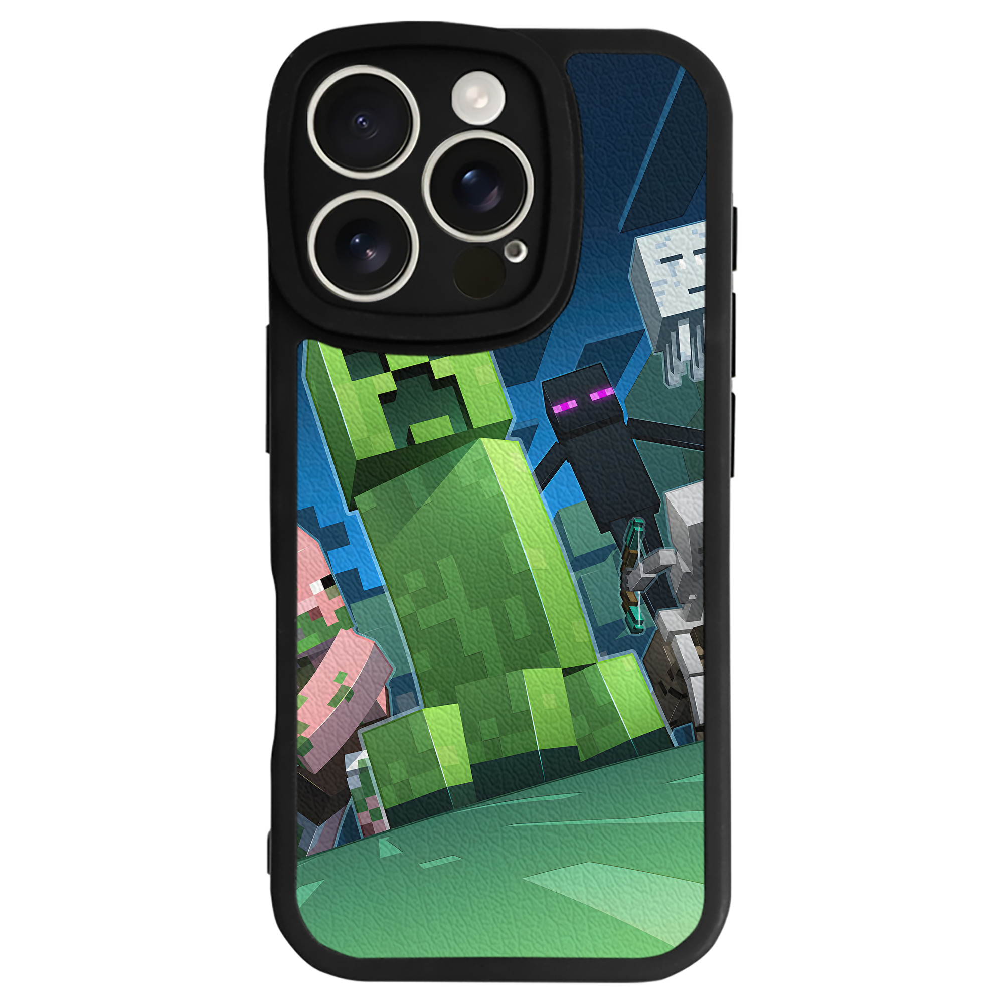 （画像用） マインクラフト ブロックの世界 Minecraft MC Block world 【iPhone 16シリーズ対応】シリコンスマホケース（レザー調） 材質：シリコン